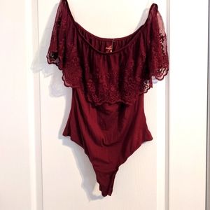 Medium, maroon, off the shoulder, bodysuit